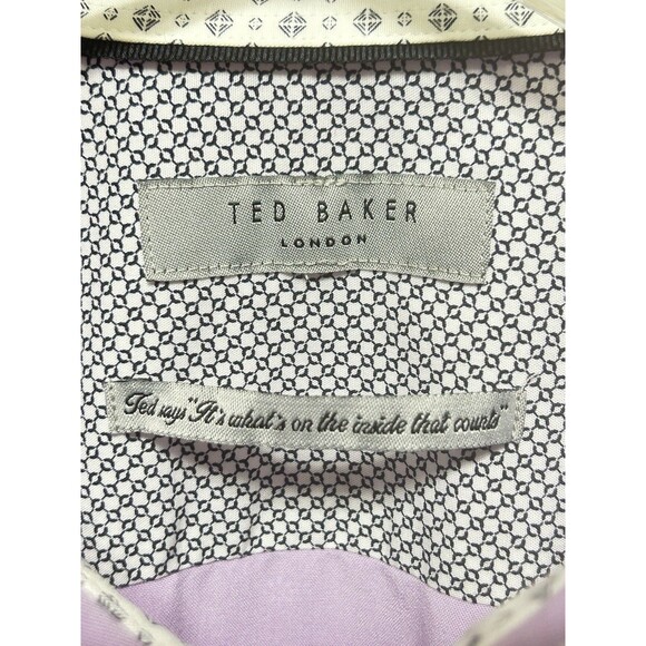 Ted Baker Mens M Short Sleeve Lavender White Floral Button Up Top - Picture 2 of 11